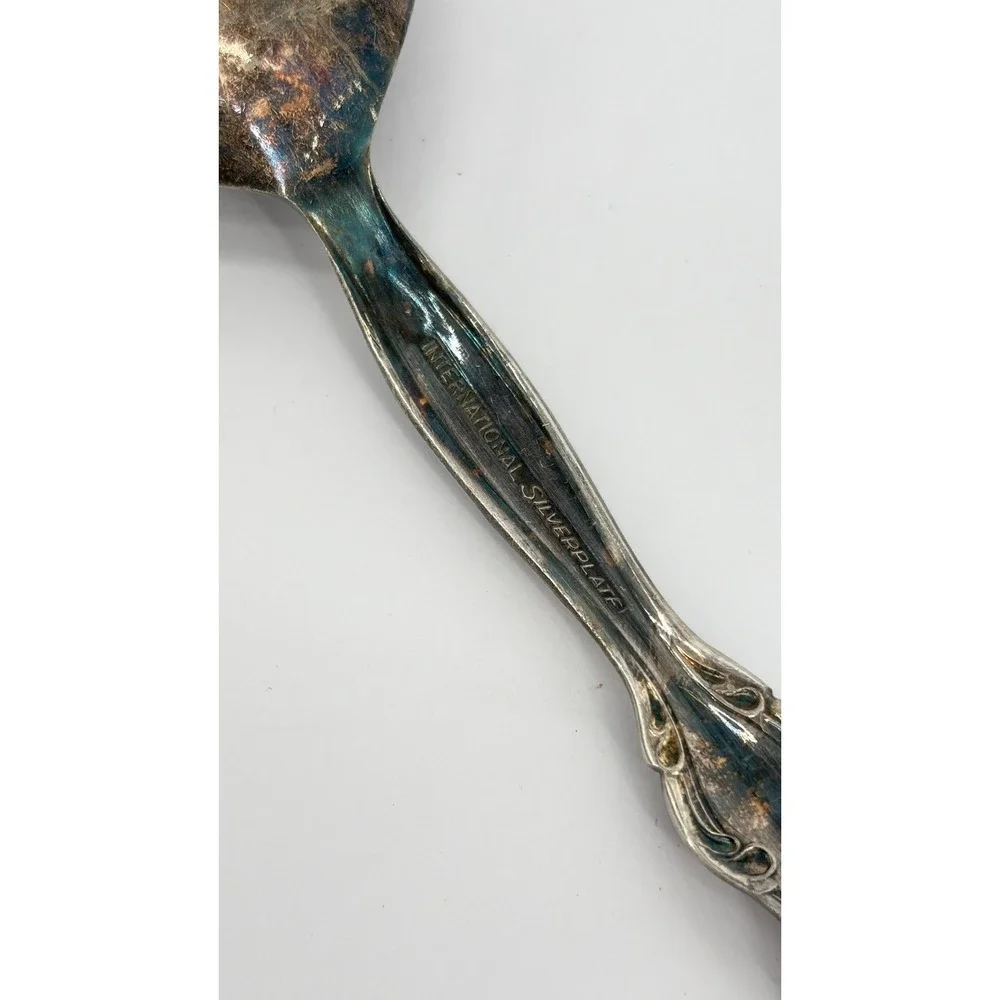 International Silverplate Shell Casserole Serving Spoon 9 Inch Ornate Floral